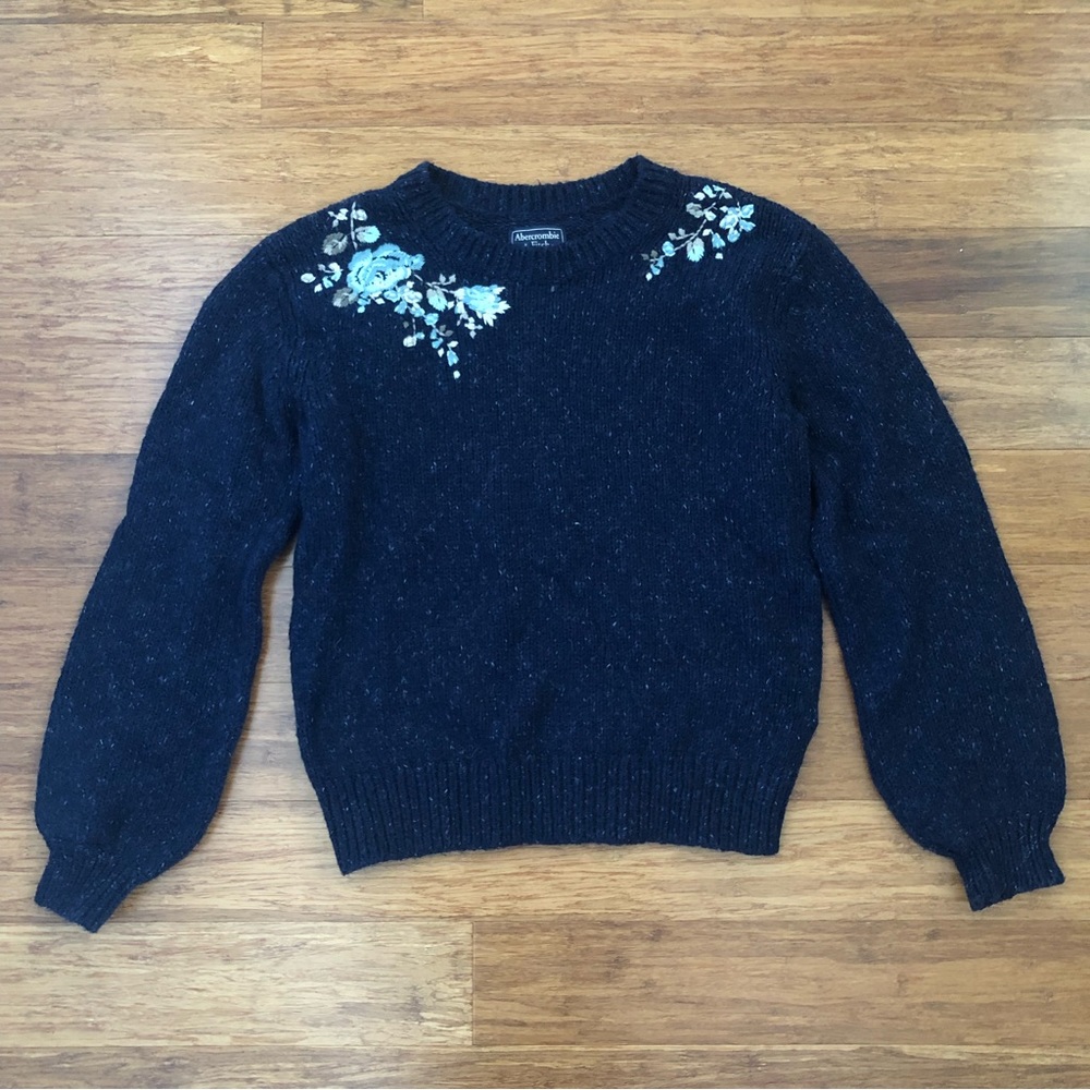 Navy blue Abercrombie and Fitch Sweater with Floral Embroidery